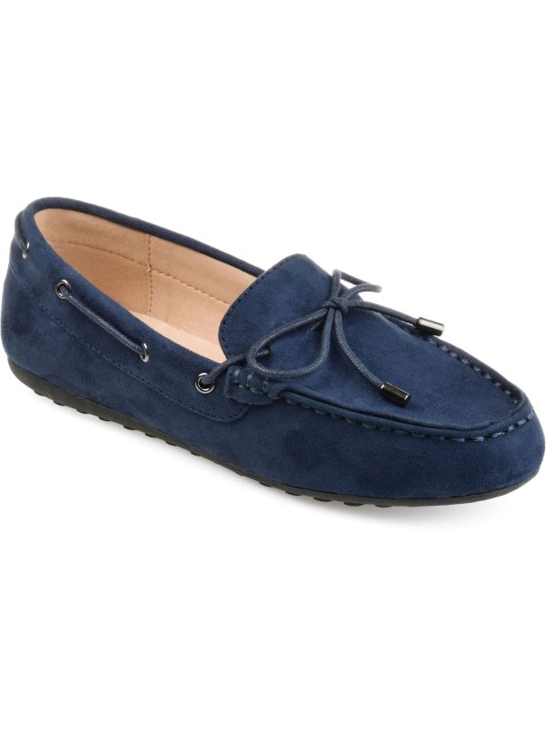 JOURNEE COLLECTION Womens Navy Moccasin Style Padded Bow Accent Thatch Round Toe Slip On Loafers Shoes For Cheap