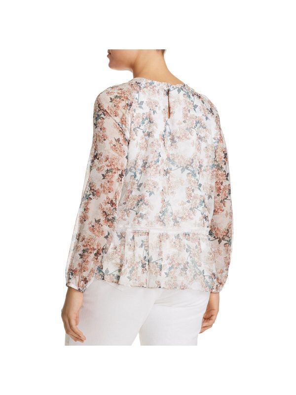 GLAMOROUS CURVE Womens Sheer Floral Blouson Sleeve Round Neck Peplum Top Online