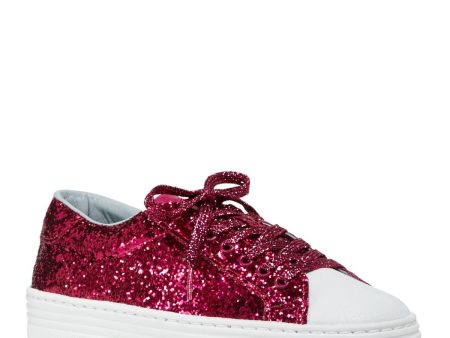 CHIARA FERRAGNI Womens Pink Removable Insole Glitter Comfort Round Toe Platform Lace-Up Athletic Sneakers Shoes Cheap