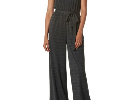 MARC NEW YORK PERFORMANCE Womens Tie Heather Sleeveless Mock Neck Wide Leg Jumpsuit on Sale