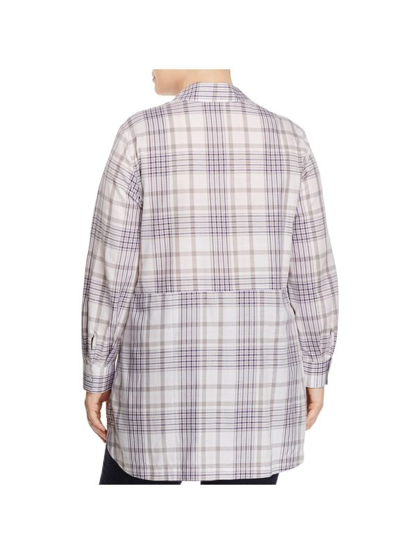 FOXCROFT Womens Plaid Cuffed Sleeve Collared Tunic Top Online