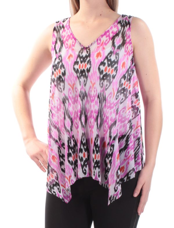 INC Womens Purple Printed Sleeveless V Neck Top Fashion