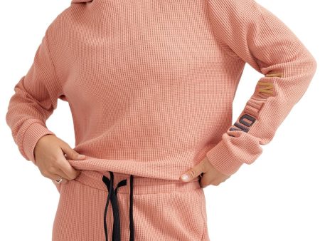 P. E NATION Womens Coral Textured Short Length Drawsting Waist Long Sleeve Hoodie Top For Cheap