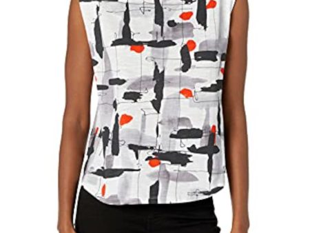 B NEW YORK Womens White Printed Sleeveless Round Neck Tank Top Discount