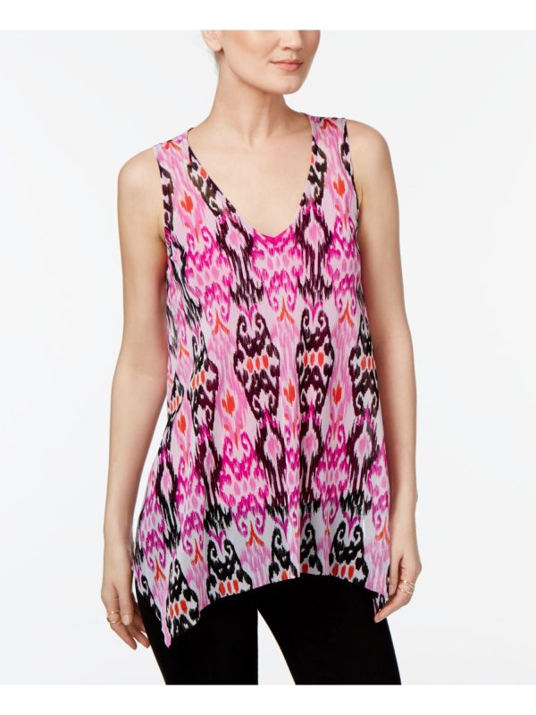 INC Womens Purple Printed Sleeveless V Neck Top Fashion