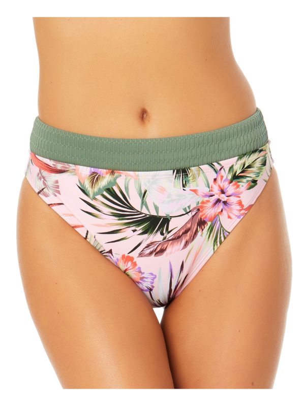 CALIFORNIA SUNSHINE Women s Pink Tropical Print Textured Lined Moderate Coverage Textured Bikini Swimsuit Bottom Hot on Sale