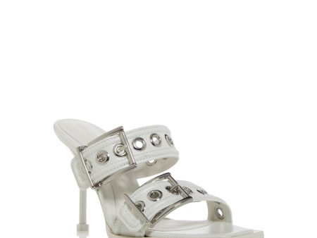 ALEXANDER MCQUEEN Womens White Grommets Padded Square Toe Stiletto Buckle Leather Heeled Fashion