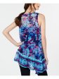 INC Womens Blue Tie Dye Sleeveless Jewel Neck Top Hot on Sale