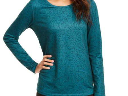 IDEOLOGY Womens Green Printed Long Sleeve Jewel Neck Top Online Sale