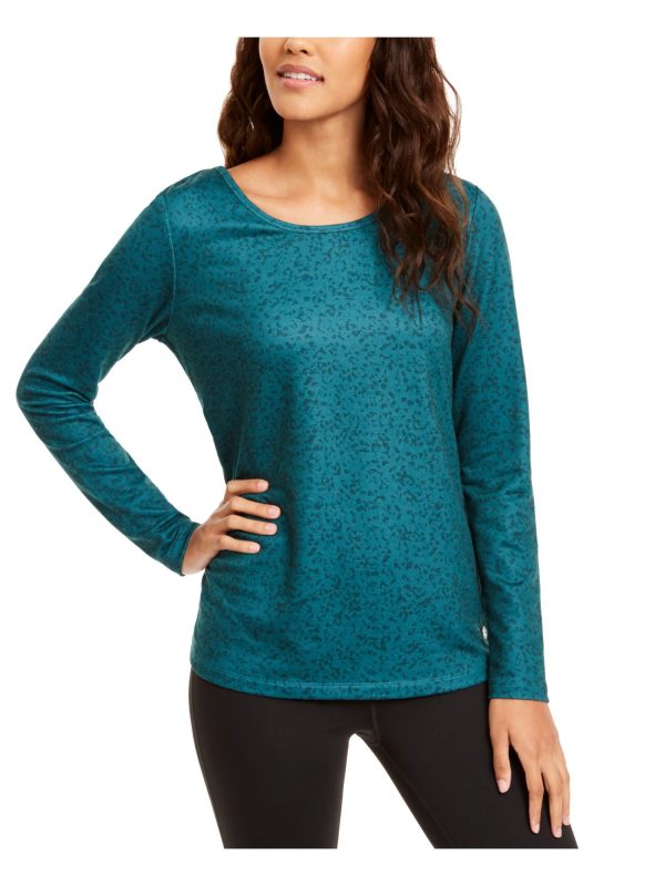 IDEOLOGY Womens Green Printed Long Sleeve Jewel Neck Top Online Sale