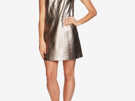 1. STATE Womens Silver Metallic Spaghetti Strap V Neck Above The Knee Party Shift Dress For Sale