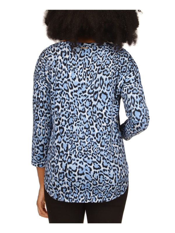 MICHAEL MICHAEL KORS Womens Blue Animal Print 3 4 Sleeve Scoop Neck T-Shirt Online