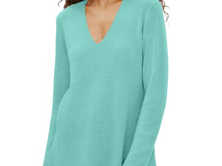 EILEEN FISHER Womens Turquoise Long Sleeve V Neck Sweater Hot on Sale