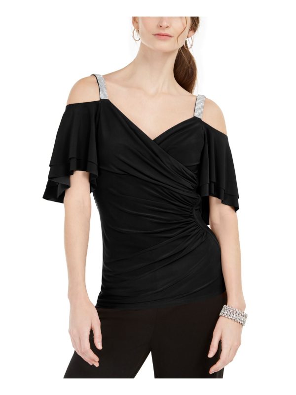 MSK Womens Embellished Flutter Sleeve V Neck Evening Top Online