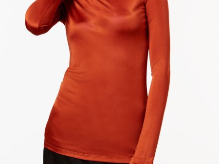 DKNY Womens Brown Long Sleeve Jewel Neck Top Online Hot Sale