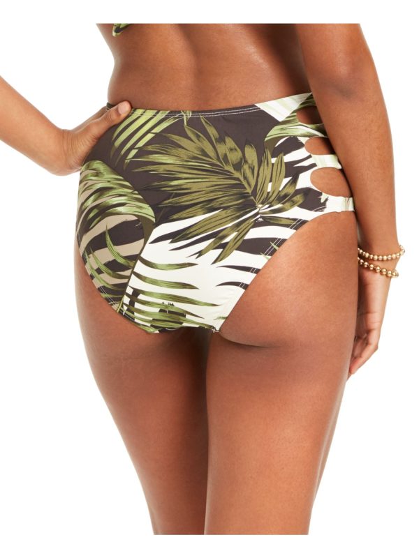 BAR III Women s Green Tropical Print Stretch Lined Moderate Coverage Cutout Jungle Moon High Waisted Swimsuit Bottom Online now