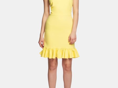 1. STATE Womens Yellow Ruffled Spaghetti Strap V Neck Short Body Con Dress Online now