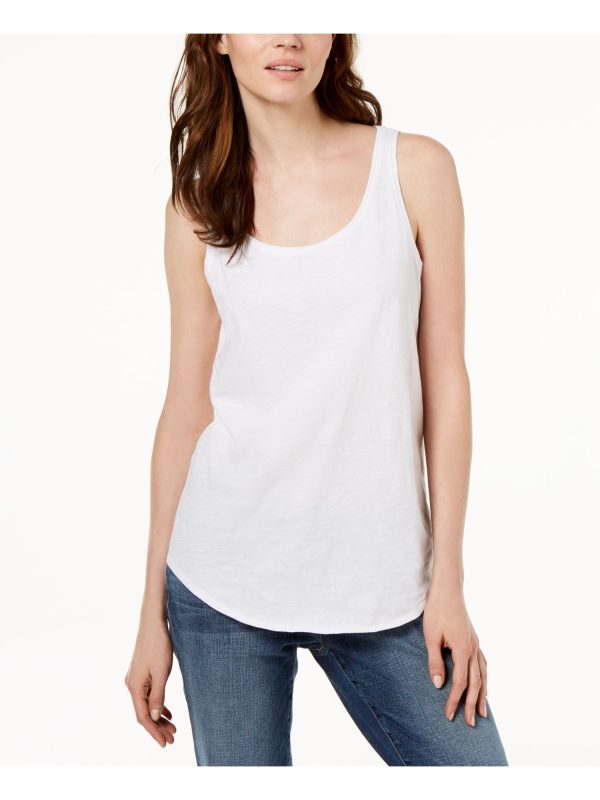 EILEEN FISHER Womens White Sleeveless Scoop Neck Top Online now