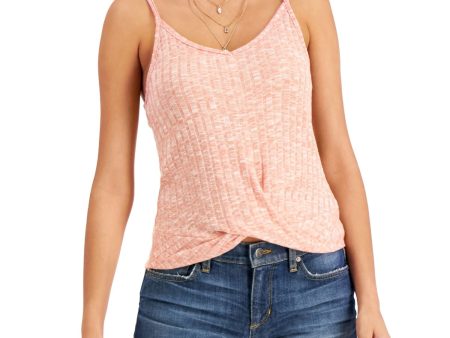 CRAVE FAME Womens Coral Stretch Ribbed Twist-hem Camisole Printed Spaghetti Strap V Neck Top Hot on Sale