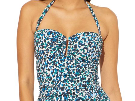 BLEU Women s Navy Printed Stretch U-Wire Lined Molded Cup Convertible Bandeau Tankini Swimsuit Top Sale