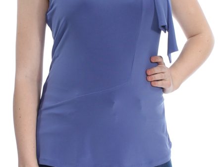 DKNY Womens Blue Tie Neck Sleeveless Jewel Neck Wear To Work Top Online Hot Sale