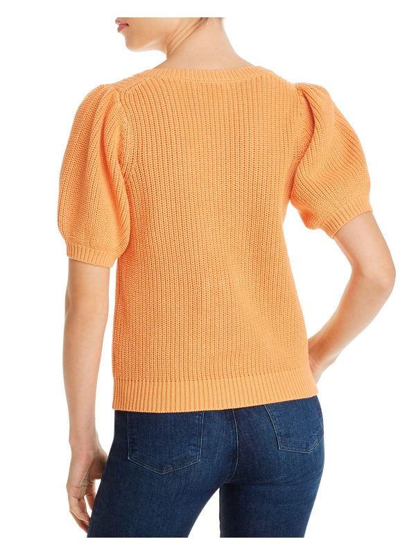 525 AMERICA Womens Stretch Ribbed Pouf Sleeve V Neck Blouse Sale