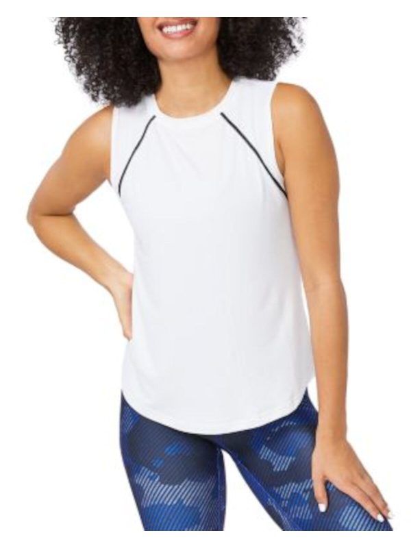 TEREZ Womens White Stretch Sleeveless Crew Neck Top Discount