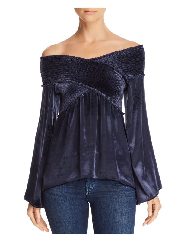 RAMY BROOK Womens Navy Long Sleeve Off Shoulder Top Online Sale