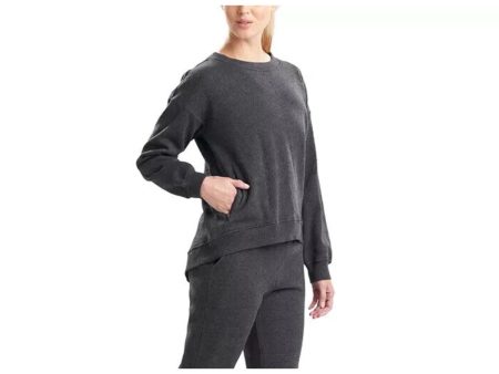 JOSIE NATORI Womens Gray Zippered Pocketed Asymmetrical Hem Heather Long Sleeve Scoop Neck Top For Discount