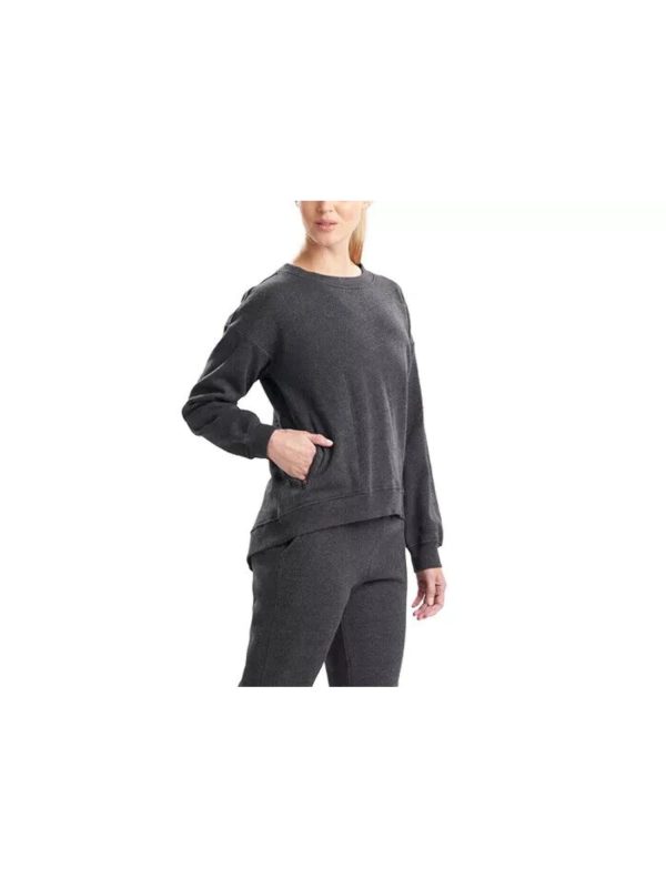 JOSIE NATORI Womens Gray Zippered Pocketed Asymmetrical Hem Heather Long Sleeve Scoop Neck Top For Discount