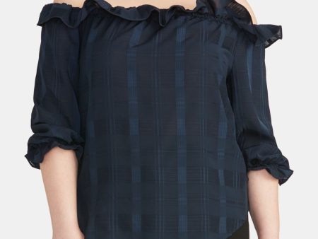 RACHEL RACHEL ROY Womens Navy Ruffled Partially Lined 3 4 Sleeve Off Shoulder Wear To Work Top Online