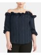 RACHEL RACHEL ROY Womens Navy Ruffled Partially Lined 3 4 Sleeve Off Shoulder Wear To Work Top Online