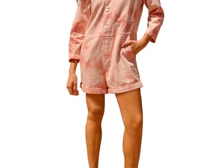 AMO Womens Pocketed Tie Dye 3 4 Sleeve Button Up Romper Online now