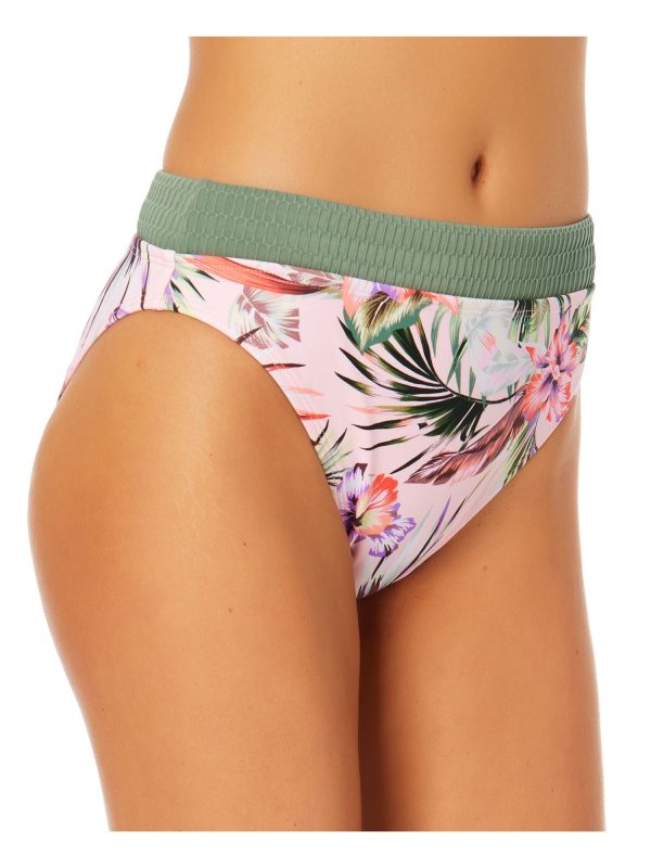 CALIFORNIA SUNSHINE Women s Pink Tropical Print Textured Lined Moderate Coverage Textured Bikini Swimsuit Bottom Hot on Sale