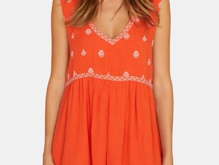 SANCTUARY Womens Orange Embroidered Printed Sleeveless V Neck Tunic Top Supply