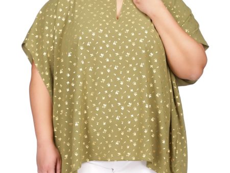 MICHAEL KORS Womens Green Flutter Sleeve Keyhole Top Online now