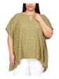 MICHAEL KORS Womens Green Flutter Sleeve Keyhole Top Online now