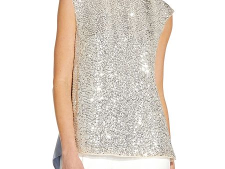 ADRIANNA PAPELL Womens Stretch Sequined Sleeveless Boat Neck Formal Top Cheap