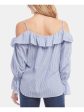 KAREN KANE Womens Light Blue Cold Shoulder Ruffled Striped Long Sleeve Scoop Neck Top For Cheap