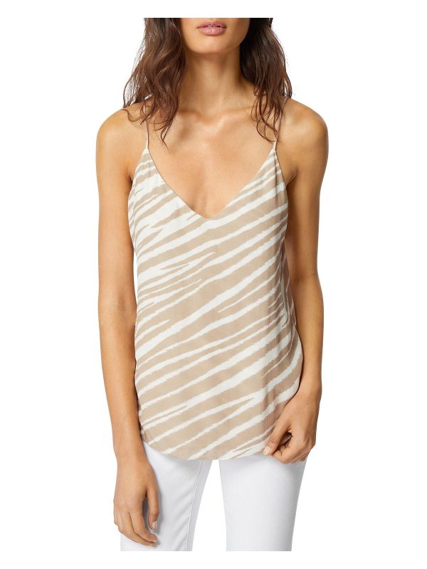 HABITUAL Womens Beige Adjustable Camisole Pullover Curved Hem Animal Print Spaghetti Strap V Neck Tank Top Hot on Sale