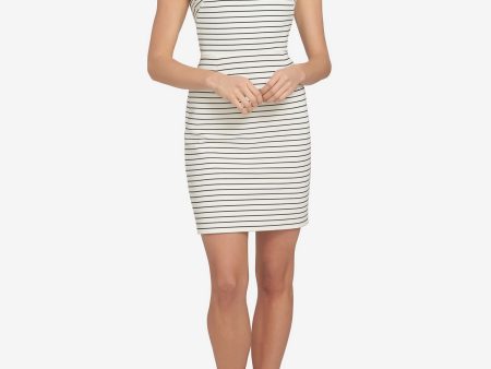 1. STATE Womens Ivory Striped Spaghetti Strap Square Neck Above The Knee Body Con Dress Online Hot Sale