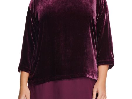 EILEEN FISHER Womens Purple 3 4 Sleeve Boat Neck Hi-Lo Top Online Hot Sale