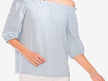 VINCE CAMUTO Womens Light Blue Tie Back 3 4 Sleeve Off Shoulder Top For Sale