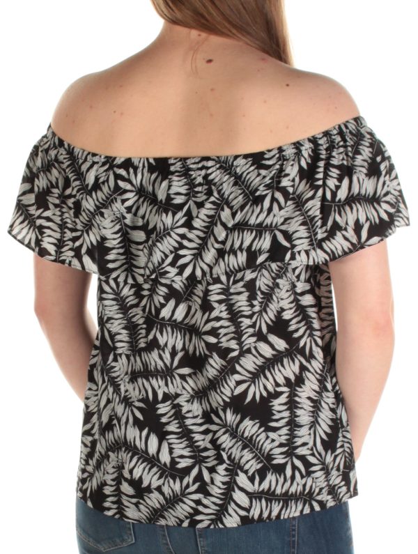 1. STATE Womens Black Leaves Short Sleeve Off Shoulder Top For Sale