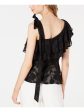 RACHEL ZOE Womens Black Ruffled Short Sleeve Jewel Neck Top Online Hot Sale