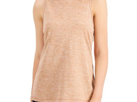 IDEOLOGY Womens Brown Stretch Moisture Wicking Flat Seems Cut Out Back Heather Sleeveless Round Neck Tank Top For Discount