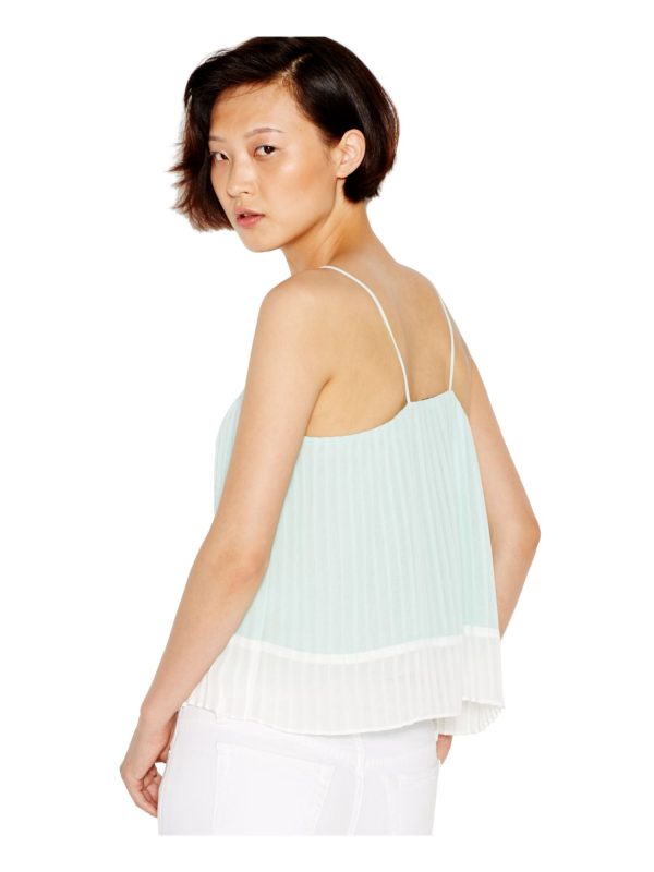 BAR III Womens Green Pleated Color Block Spaghetti Strap Scoop Neck Top Online