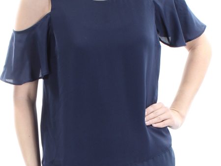 BAR III Womens Navy Cold Shoulder Short Sleeve Scoop Neck Top on Sale