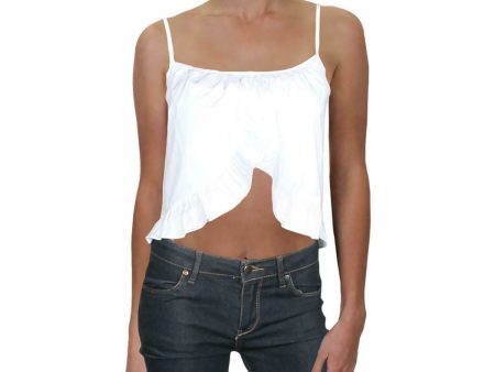 DANIELLE BERNSTEIN Womens White Ruffled Spaghetti Strap Crop Top Hot on Sale