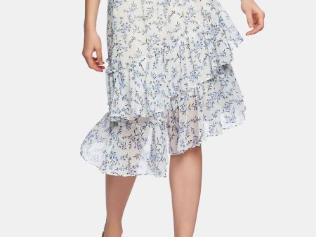 1. STATE Womens White Ruffled Sheer Floral Knee Length A-Line Skirt Online now